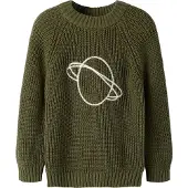 Lil´ Atelier Bluse - NmmEmlen - Strik - Winter Moss m. Planet - - 7-8 år (122-128) - Bluse
