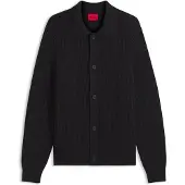 HUGO Cardigan med skjortekrave af en blanding med ny uld