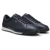 BOSS Sneakers i kornet læder med sildebensmønstret sål