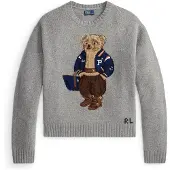 Ralph Lauren Polo Ralph Laurentil kvinder. 211B17771002 Sweater i uld og cashmere med grå Polo Bear (XS), Casual, Bomuld, Lange ærmer