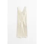 Massimo Dutti - Female - Midikjole I Satin-Chemisestil - Råhvid - Xs