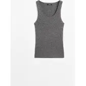 Massimo Dutti - Female - Ribstrikket Top - Grå - M