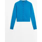 Massimo Dutti - Female - Strikket Cardigan Med Knapper - Turkisblå - M