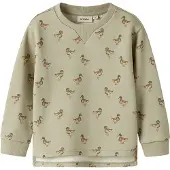 Lil´ Atelier Sweatshirt - NmmJobo - Moss Gray m. Ænder - - 5 år (110) - Sweatshirt