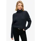 Superdry Superdrytil kvinder. W6110614A Løstsiddende Snoningssweater med Rullekrave marineblå (L), Casual, Bomuld, Lange ærmer