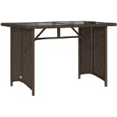 vidaXL havebord med glastop 110x68x70 cm polyrattan brun