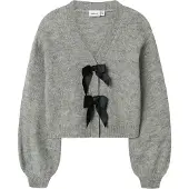 Name it Cardigan - NkfRina - Grey Melange/Black Bow - - 13-14 år (158-164) - Cardigan