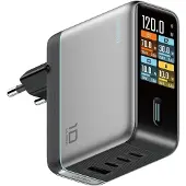 Cuktech AD1204U 120W Wall Charger with Display and USB-C Cable - Silver