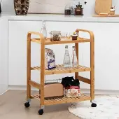 24hShop Bambusvogn – køkkenvogn / serveringsvogn / opbevaringshylde i natur