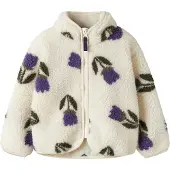 Name it Fleecejakke - Teddy - NmfOnelda - Antique White m. Bloms - - 3 år (98) - Fleecejakke