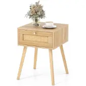 24.Se Natbord med skuffe - træ/rattan