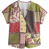 Next Bluse choko / khaki / kiwi / rød