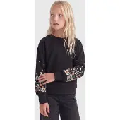 Kids Only Sweatshirt - KogBrooke - Sort/Sleeve Flower - - 7-8 år (122-128) - Sweatshirt