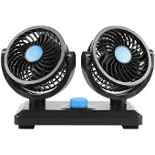 24hShop Bilventilator 12 V / dobbelt kabineventilator med 2 justerbare ventilatorhoveder – Sort/Blå
