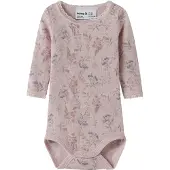 Name it Body l/æ - Uld - Noos - NbfWang - Violet Ice/Flowers + L - - 1 år (80) - Body L/Æ