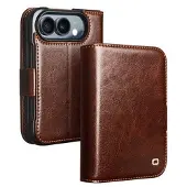 Qialino iPhone Duo Classic Læderpung - Mørkebrun