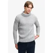 Superdry Superdrytil mænd. M6110772A Grå Jacob Cable Roll-striktrøje (L), Casual, Bomuld
