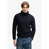 Superdry Superdrytil mænd. M6110772A Jersey Jacob Cable Roll marineblå (M), Casual, Bomuld