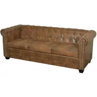 vidaXL 3-personers Chesterfield sofa kunstlæder brun