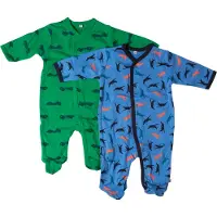 Pippi Baby Natdragter m/f - 2-Pak - Grøn/Blå m. Print - - 1 år (80) - Natdragt