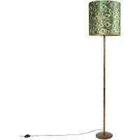 QAZQA Vintage gulvlampe guld med påfuglsskærm 40 cm - Simplo