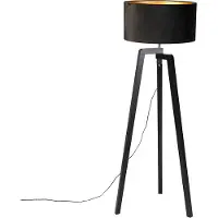 QAZQA Gulvlampe Tripod sort træ med sort skærm 50 cm - Puros