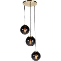 QAZQA Art Deco pendel guld med sort glas 3-lys - Pallon