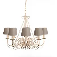 QAZQA Cremefarvet 60 cm lysekrone med taupe lampeskærme - Giuseppe 8