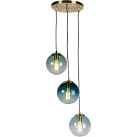 QAZQA Art deco hængelampe messing med blåt glas - Pallon