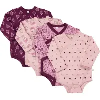 Pippi Baby Slå-om Bodyer - 4-pak - Mørklilla/Rosa m. Print - - 56 - Body L/Æ