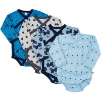 Pippi Baby Slå-om-Bodyer - 4-pak - Blå/Grå m. Print - - 1 år (80) - Body L/Æ