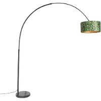 QAZQA Botanisk buegulvlampe sort fløjlsskærm påfugl design 50 cm - XXL
