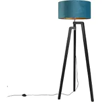 QAZQA Gulvlampe Tripod sort med blå skærm og guld 50 cm - Puros