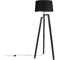 QAZQA Tripod gulvlampe med bomuldsskærm sort med guld 50 cm - Puros