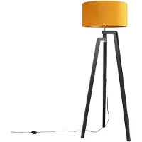 QAZQA Gulvlampe tripod sort med gul skærm og guld 50 cm - Puros