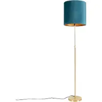 QAZQA Gulvlampe guld/messing med blå fløjlsskærm 40/40 cm - Parte