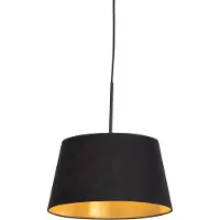 QAZQA Pendellampe med sort og guld bomuldslampeskærm 32 cm - Combi