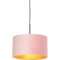 QAZQA Pendellampe med lyserød fløjlsskærm og guld 35 cm - Combi
