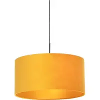 QAZQA Sort pendellampe med gul fløjlsskærm med guld 50 cm - Combi