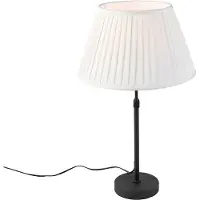 QAZQA Bordlampe sort med plisseret skærm creme 35 cm justerbar - Parte