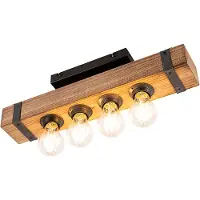 QAZQA Industriel loftslampe træ med stål 4-lys - Reena