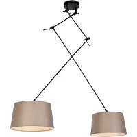 QAZQA Pendellampe sort med linnedskærme taupe 35 cm 2-lys - Blitz