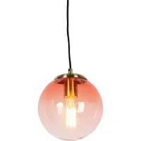 QAZQA Art deco hængende lampe messing med lyserødt glas 20 cm - Pallon