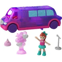 Polly Pocket Pollyville Party Limo med mikro Lila-dukke, transformerende dansegulv, DJ-bås, spabad, balloner og kage