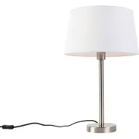 QAZQA Moderne bordlampe stål med hvid skærm 32 cm - Simplo