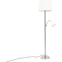 QAZQA Klassisk gulvlampe stål med hvid skærm og læselampe - Retro