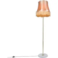 QAZQA Retro gulvlampe messing med mormor-skærm guld 45 cm - Kaso