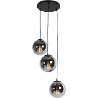 QAZQA Art Deco Pendellampe sort med røgglas 3-lys - Pallon