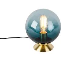QAZQA Art Deco bordlampe messing med oceanblå glas - Pallon