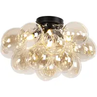 QAZQA Design loftslampe sort med ravglas 4-lys - Uvas